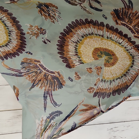 Umgee Boho Feather Print Kimono Cardigan M/L Lightweight Open Front Layer - Picture 2 of 6